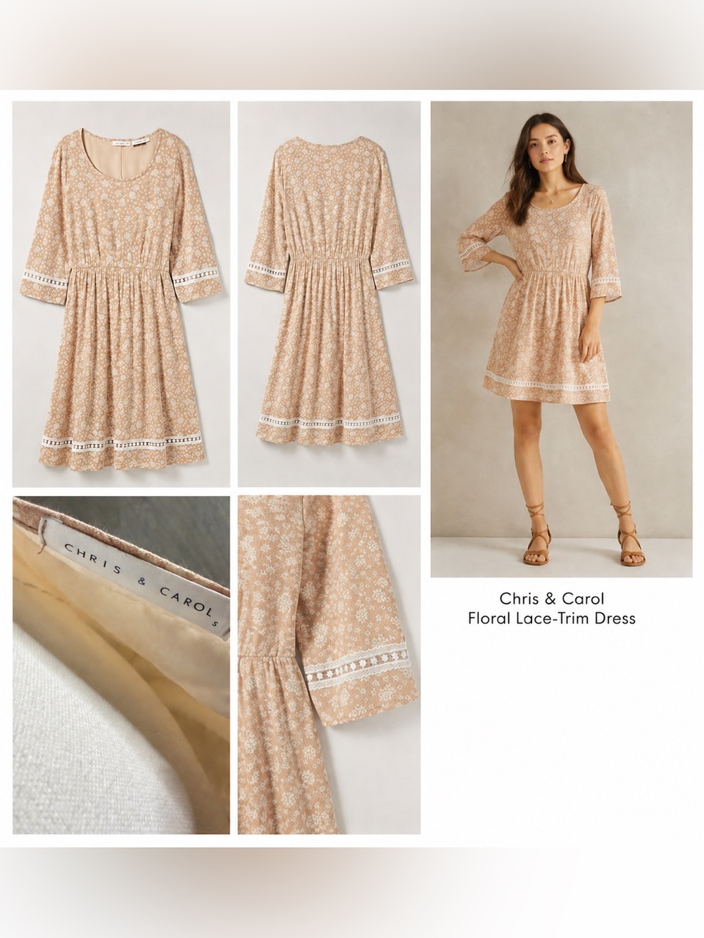 Chris & Carol Floral Print Lace Trim Fit & Flare Dress - Anthropologie - Picture 2 of 7